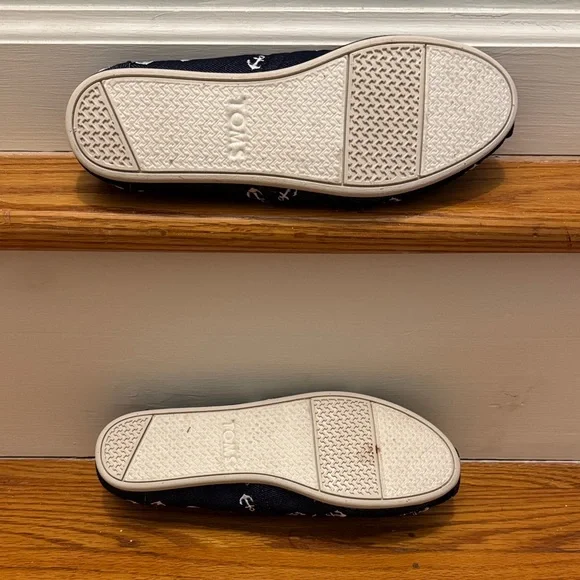 Toms Dark Blue Nautical Anchor Flats Slip-Ons - Picture 4 of 7